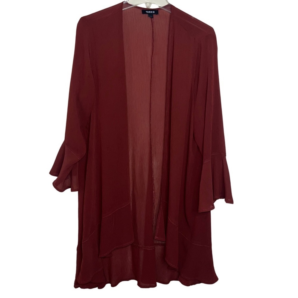 Torrid Kimono Cardigan Semi Sheer Rust Orange Open Front Size 00 M/L